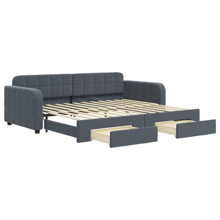 daybed med udtræk og skuffer 90x200 cm velour mørkegrå