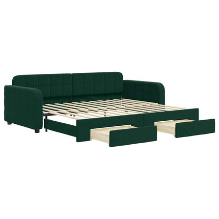 daybed med udtræk og skuffer 90x200 cm velour mørkegrøn