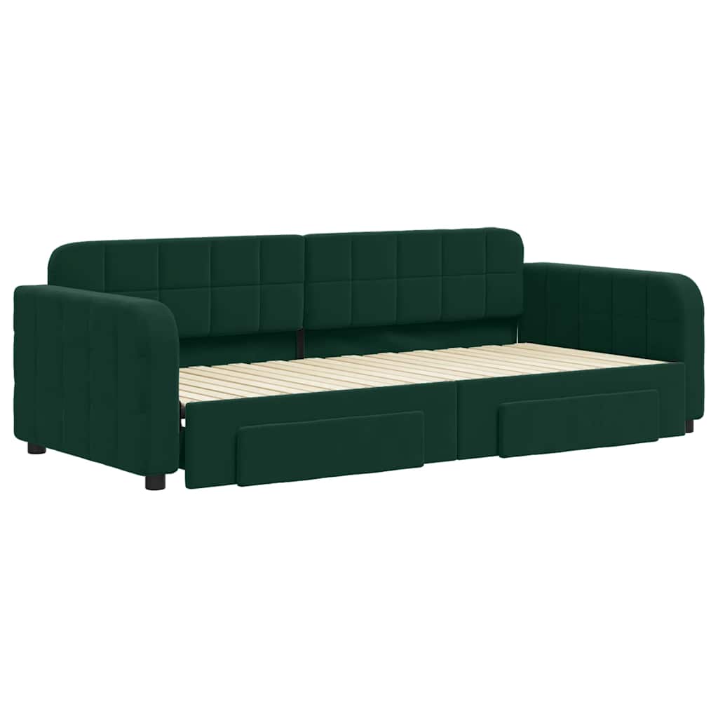 daybed med udtræk og skuffer 90x200 cm velour mørkegrøn