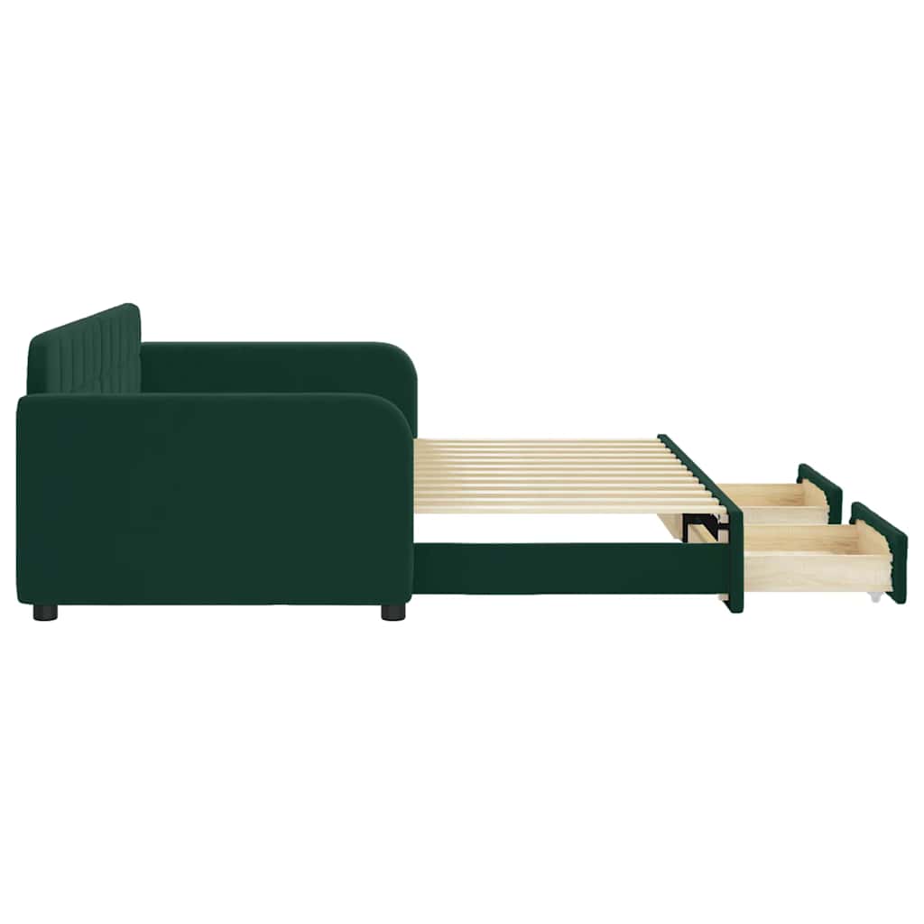 daybed med udtræk og skuffer 90x200 cm velour mørkegrøn