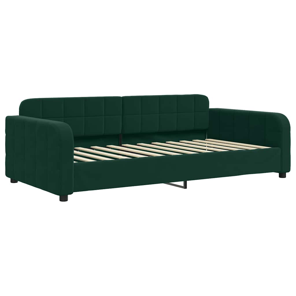 daybed med udtræk og skuffer 90x200 cm velour mørkegrøn