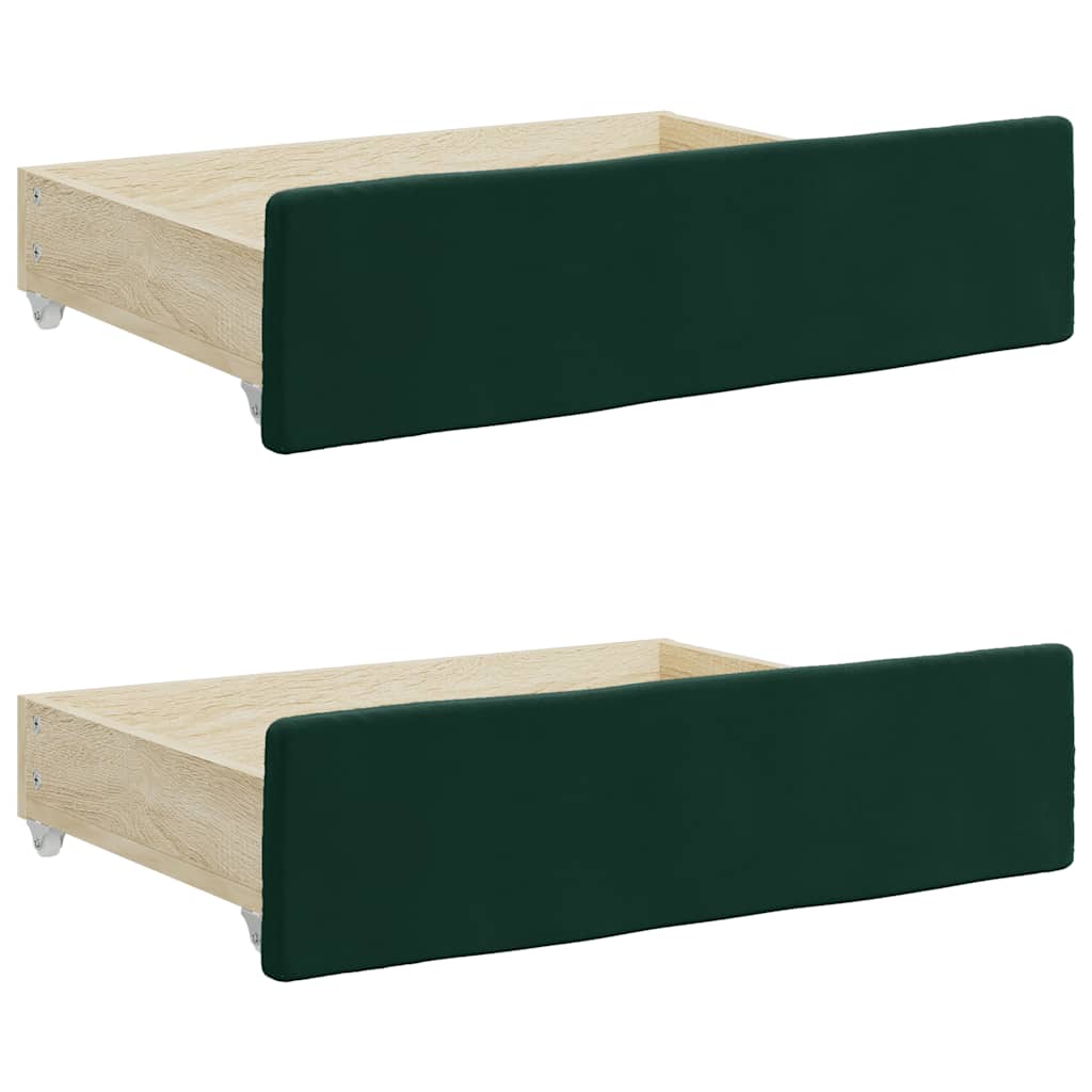 daybed med udtræk og skuffer 90x200 cm velour mørkegrøn