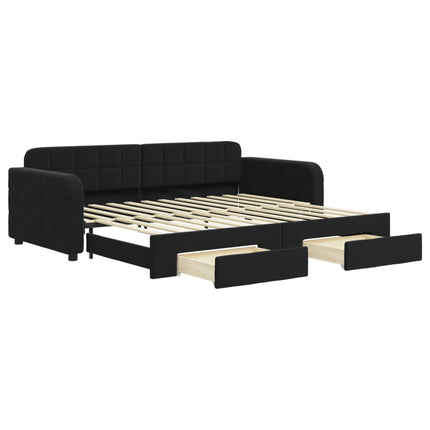 daybed med udtræk og skuffer 90x200 cm velour sort