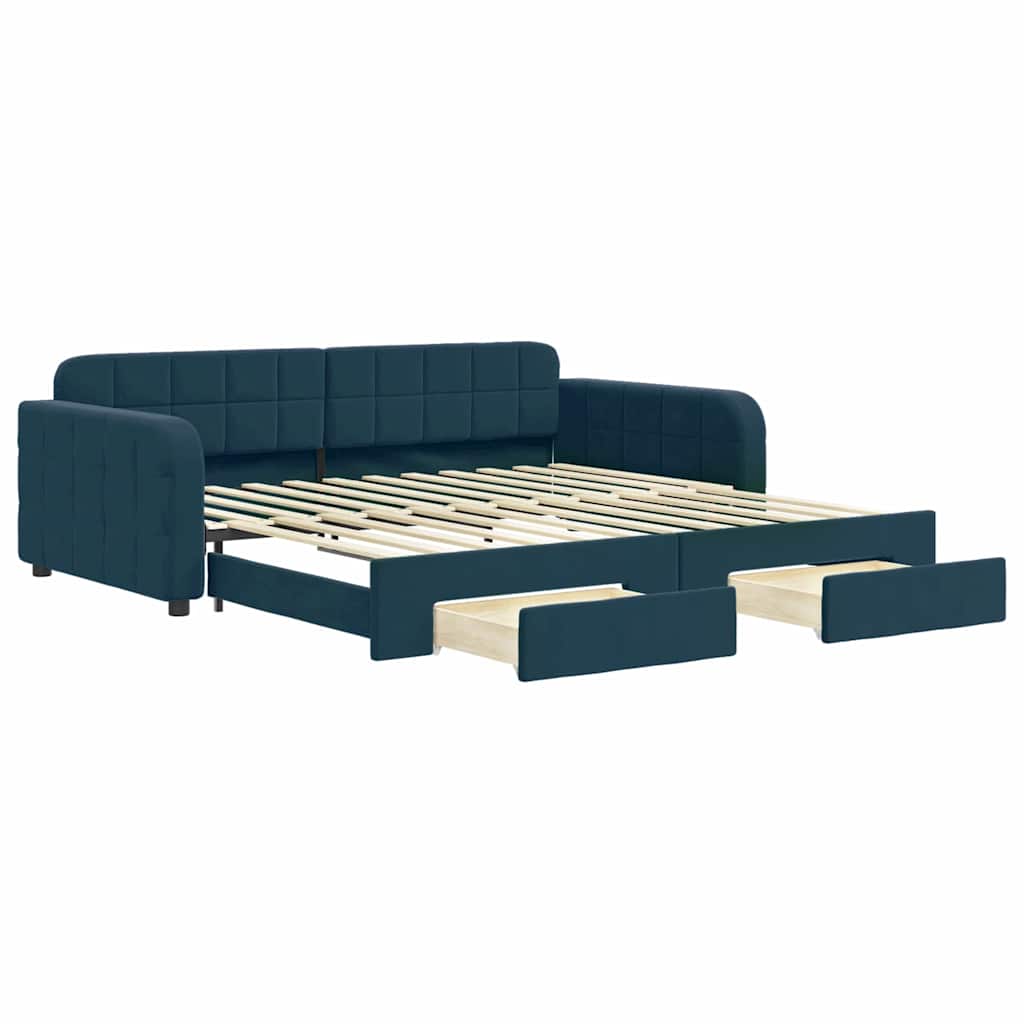 daybed med udtræk og skuffer 100x200 cm velour blå