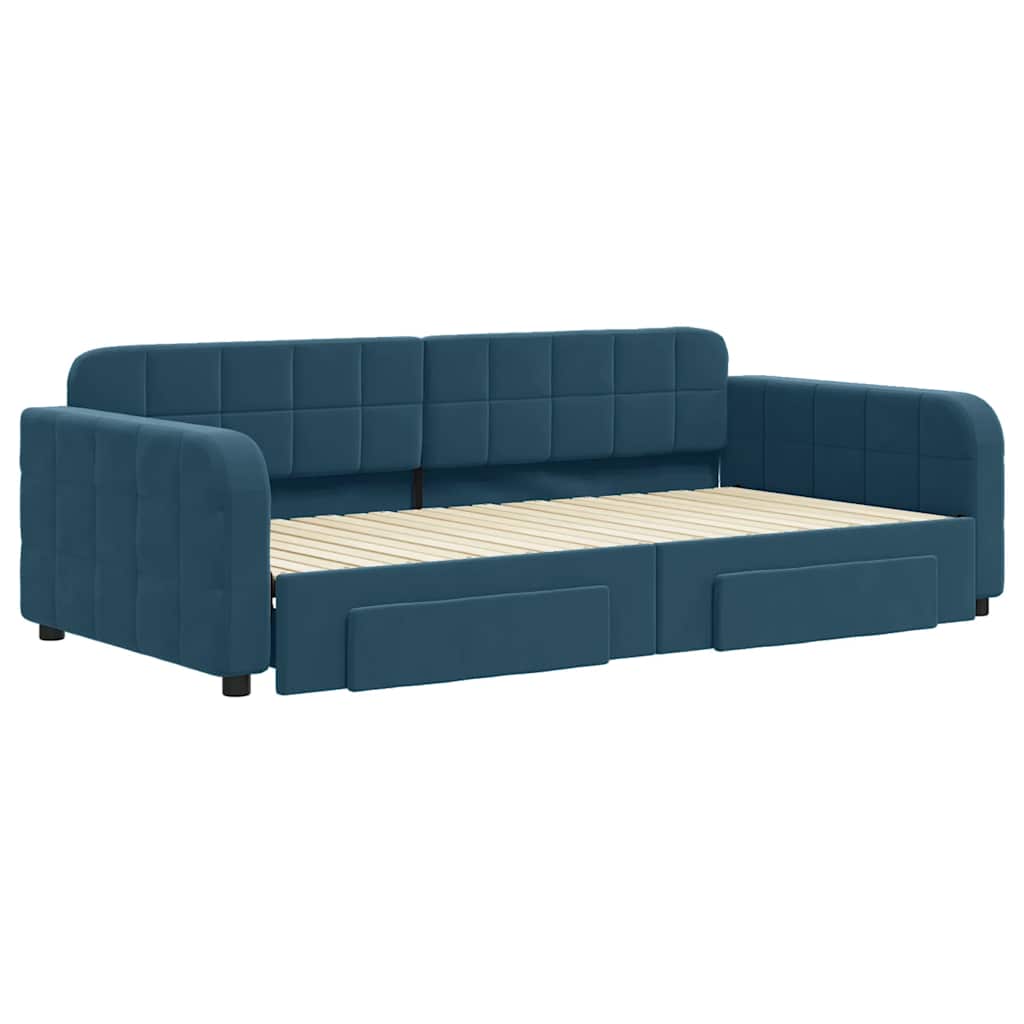daybed med udtræk og skuffer 100x200 cm velour blå