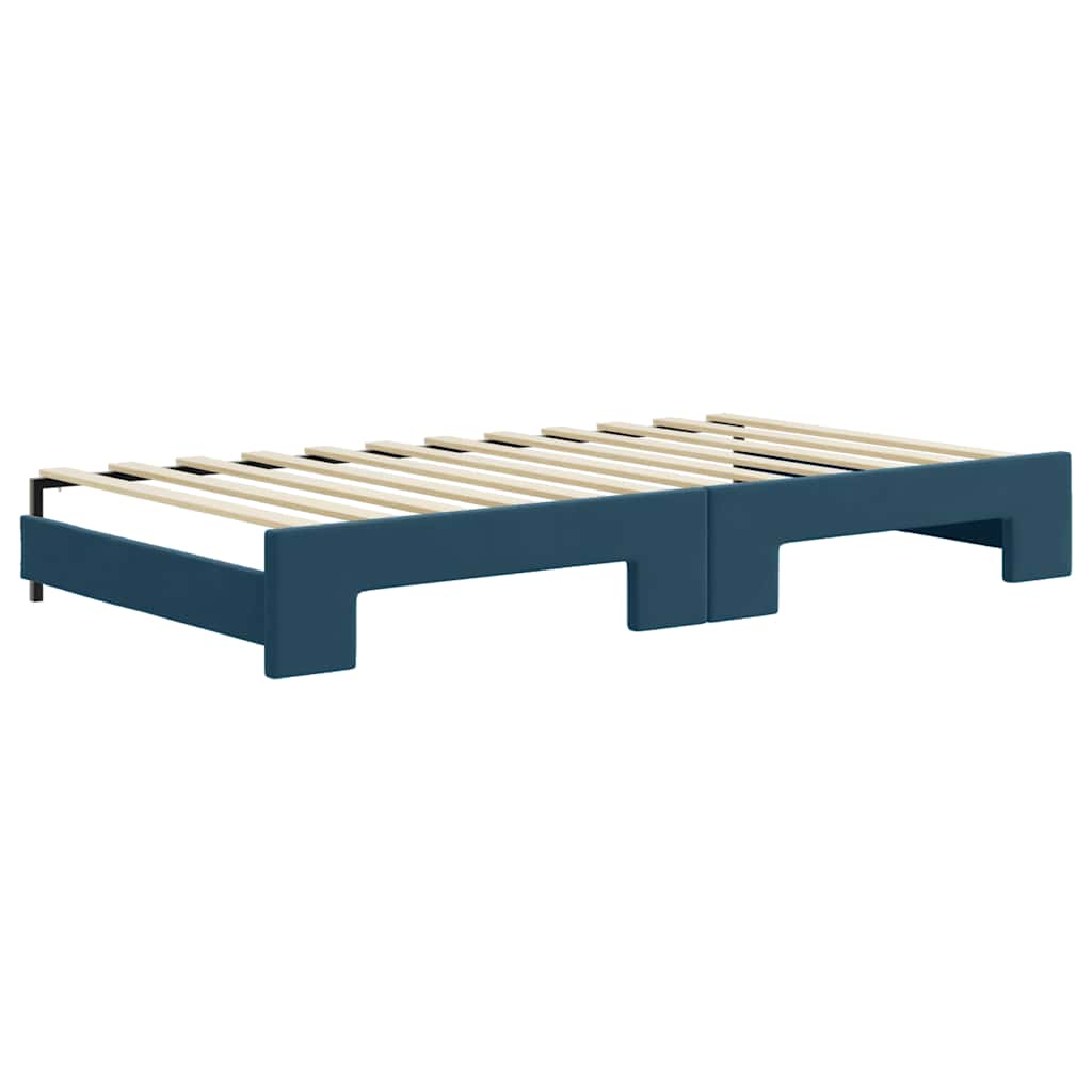 daybed med udtræk og skuffer 100x200 cm velour blå