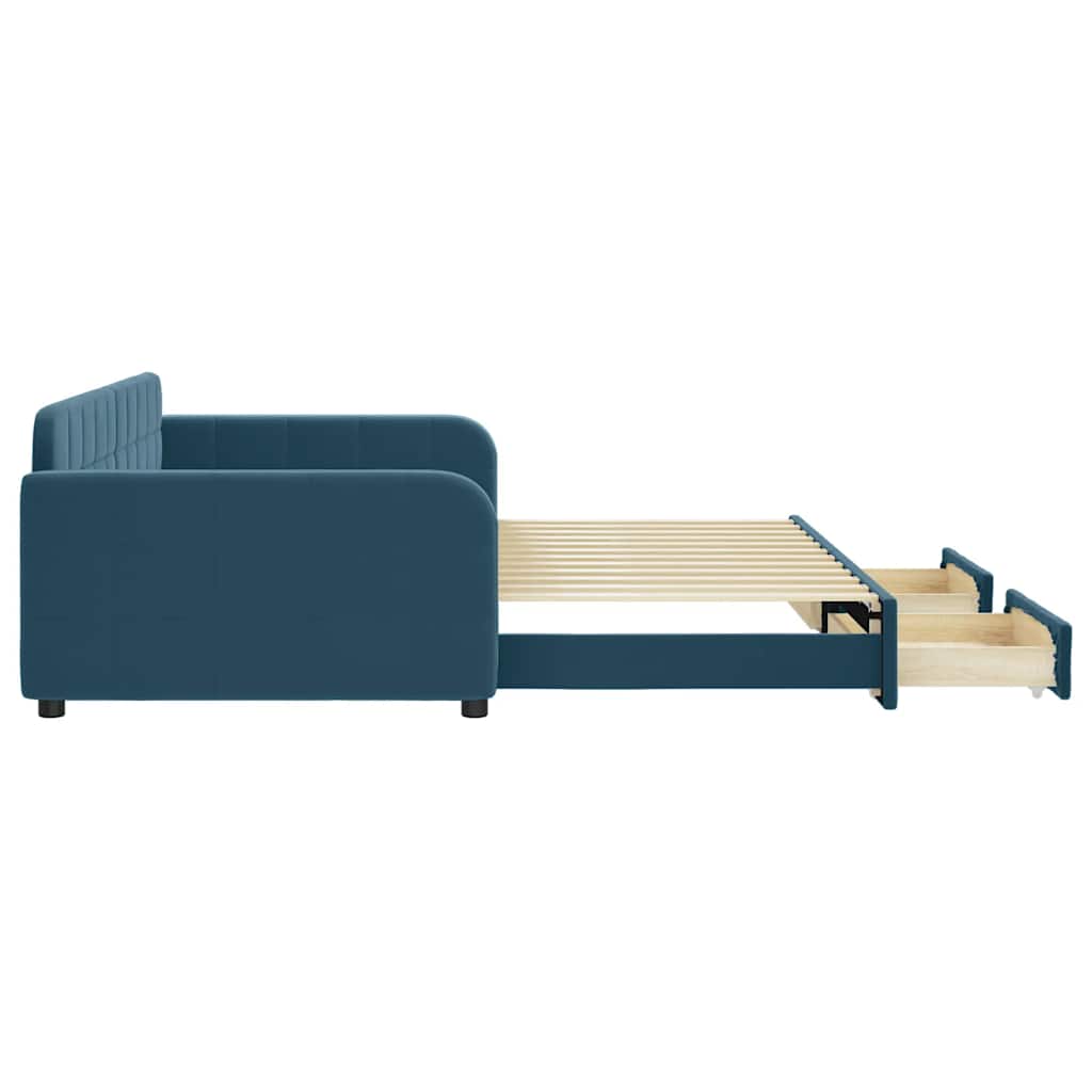 daybed med udtræk og skuffer 100x200 cm velour blå