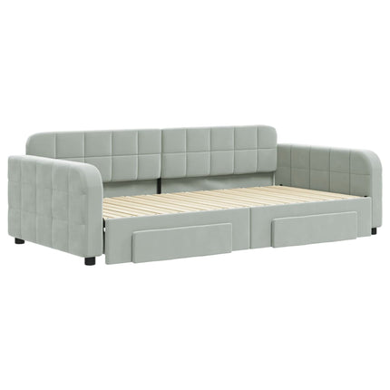 daybed med udtræk og skuffer 100x200 cm velour lysegrå