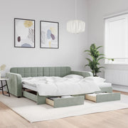 daybed med udtræk og skuffer 100x200 cm velour lysegrå