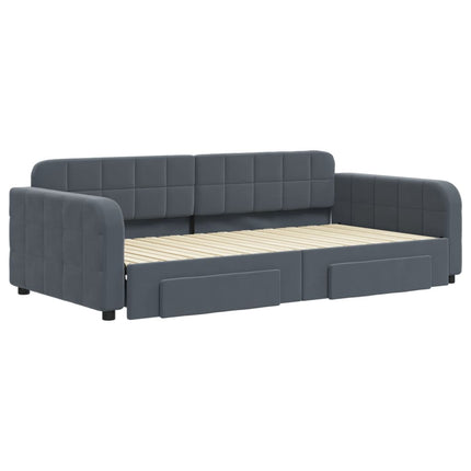daybed med udtræk og skuffer 100x200 cm velour mørkegrå