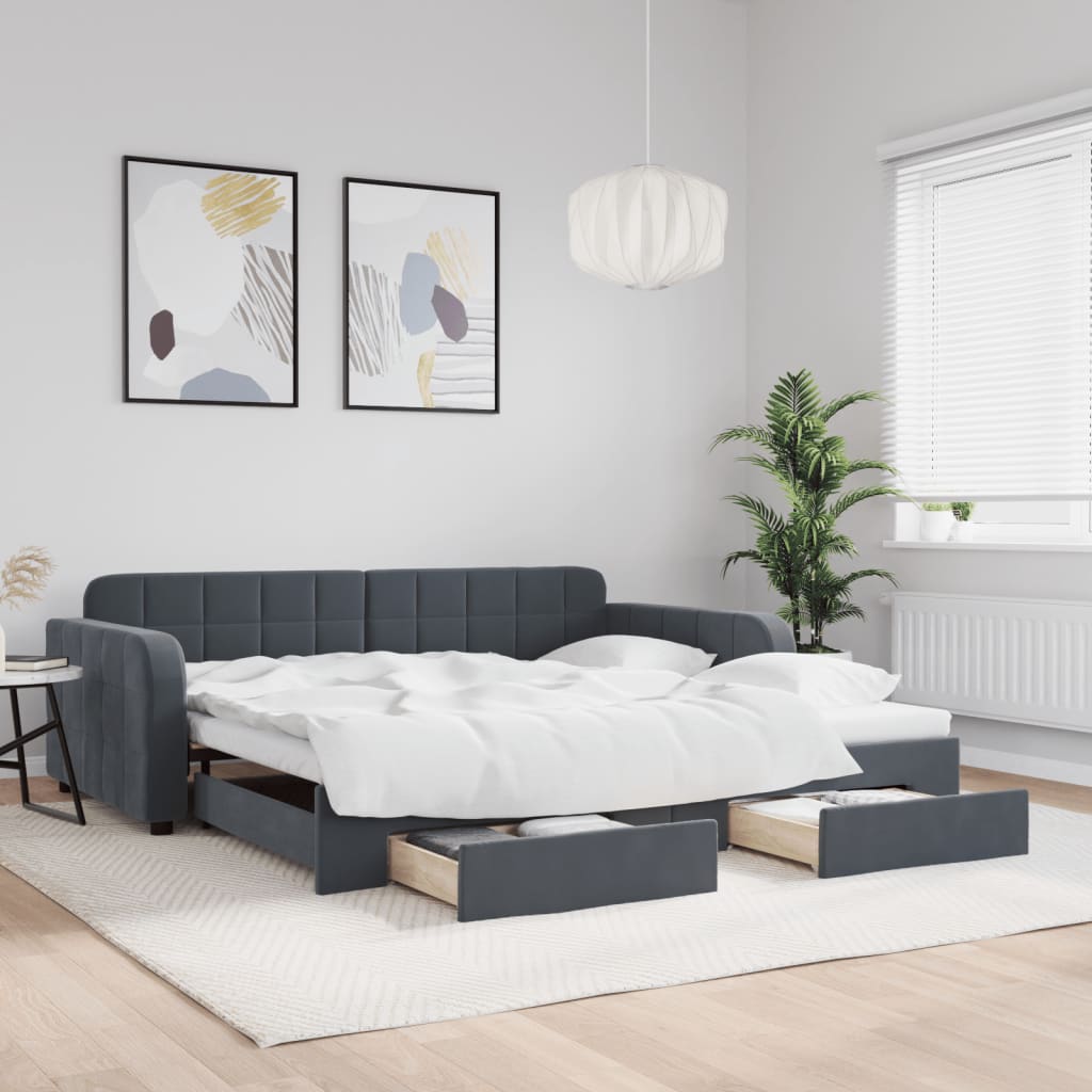 daybed med udtræk og skuffer 100x200 cm velour mørkegrå billede
