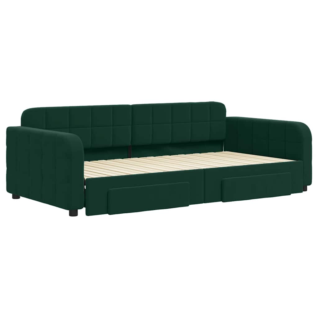 daybed med udtræk og skuffer 100x200 cm velour mørkegrøn