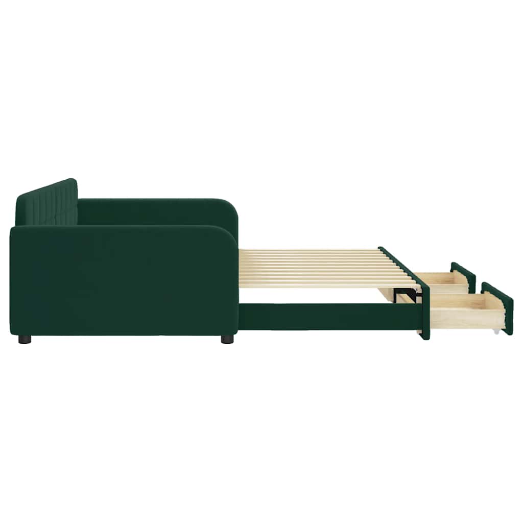 daybed med udtræk og skuffer 100x200 cm velour mørkegrøn
