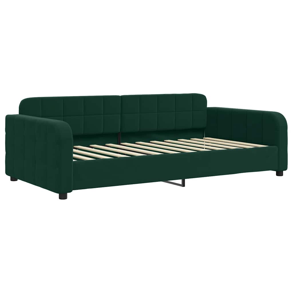daybed med udtræk og skuffer 100x200 cm velour mørkegrøn