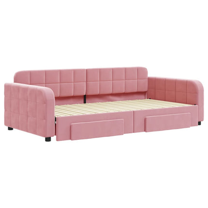 daybed med udtræk og skuffer 100x200 cm velour lyserød