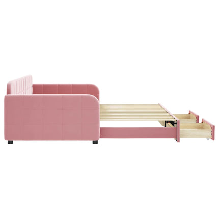 daybed med udtræk og skuffer 100x200 cm velour lyserød