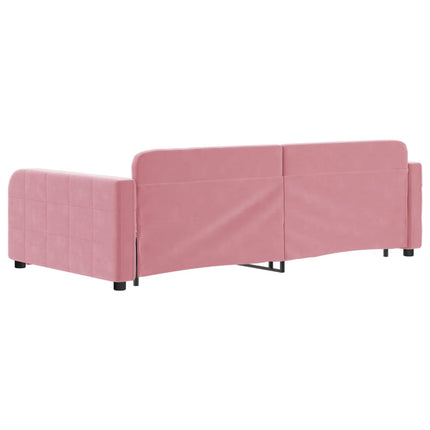 daybed med udtræk og skuffer 100x200 cm velour lyserød
