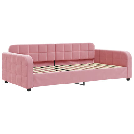 daybed med udtræk og skuffer 100x200 cm velour lyserød