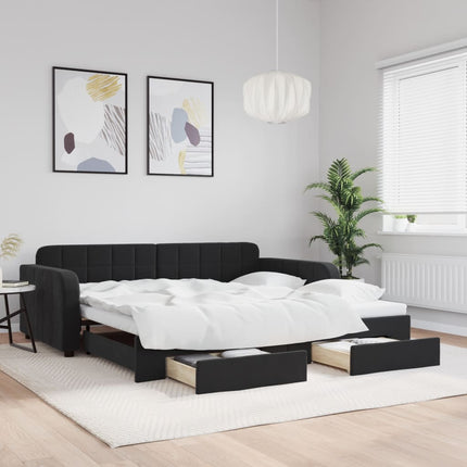 daybed med udtræk og skuffer 100x200 cm velour sort
