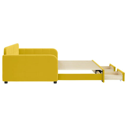 daybed med udtræk og skuffer 100x200 cm velour gul