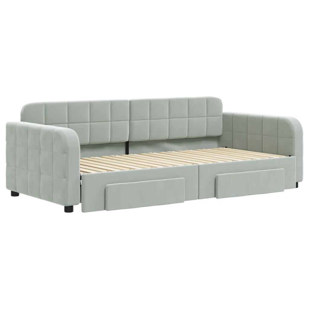 daybed med udtræk og skuffer 90x190 cm velour lysegrå