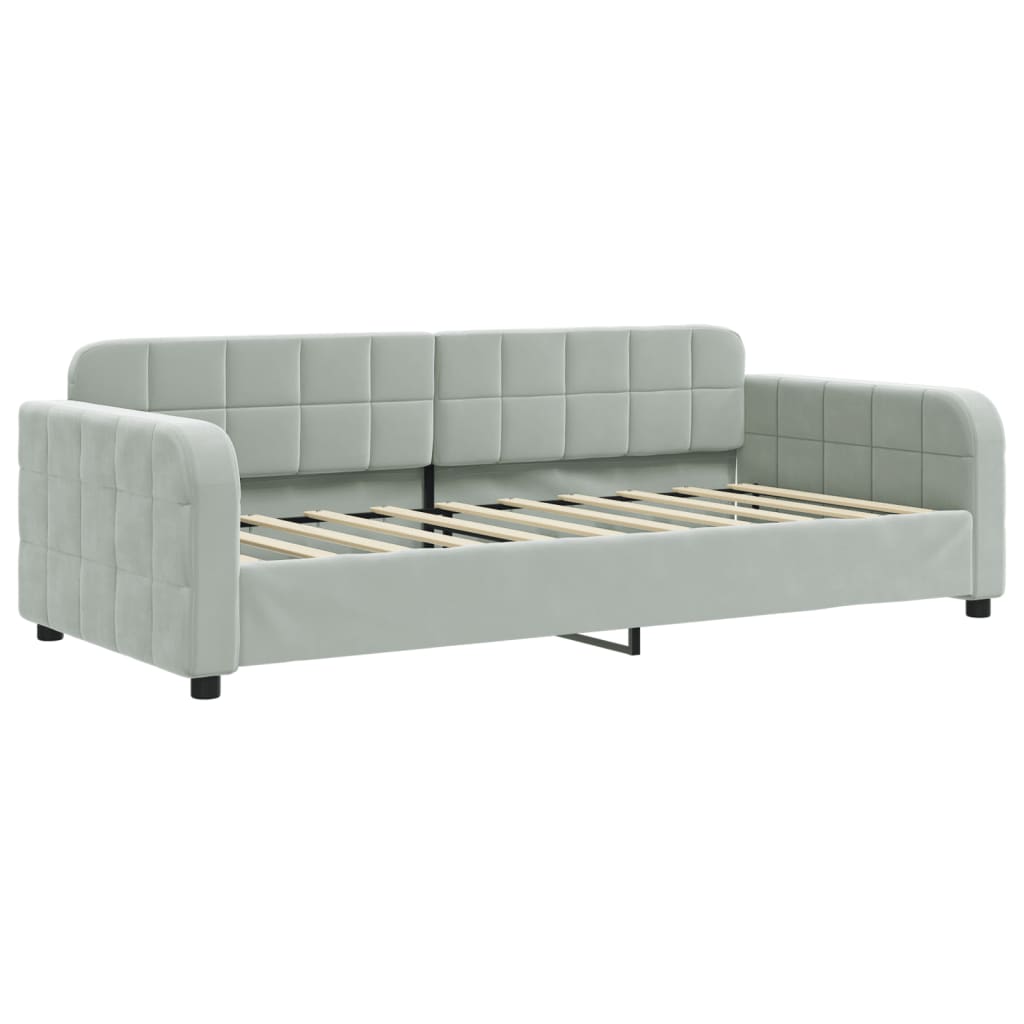 daybed med udtræk og skuffer 90x190 cm velour lysegrå