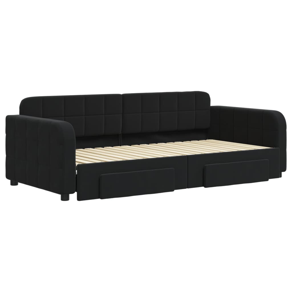 daybed med udtræk og skuffer 90x190 cm velour sort
