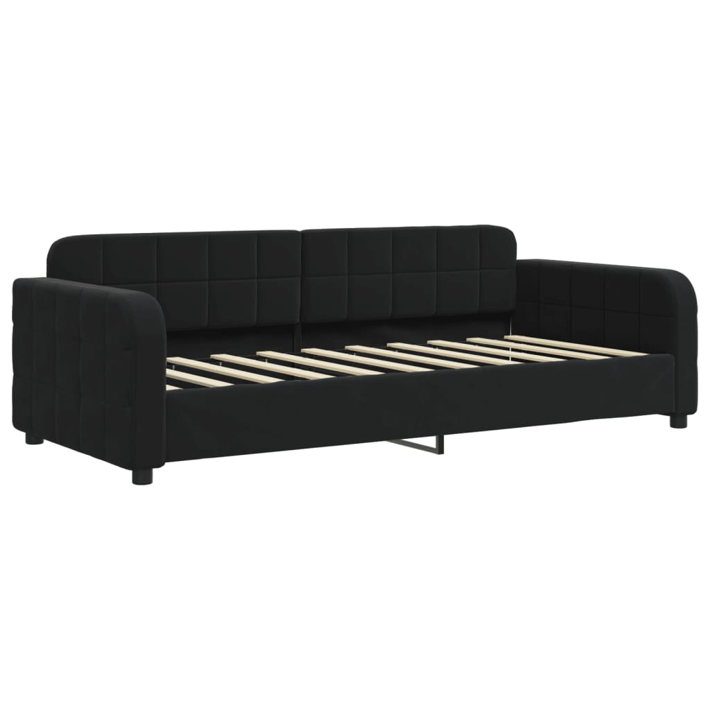 daybed med udtræk og skuffer 90x190 cm velour sort