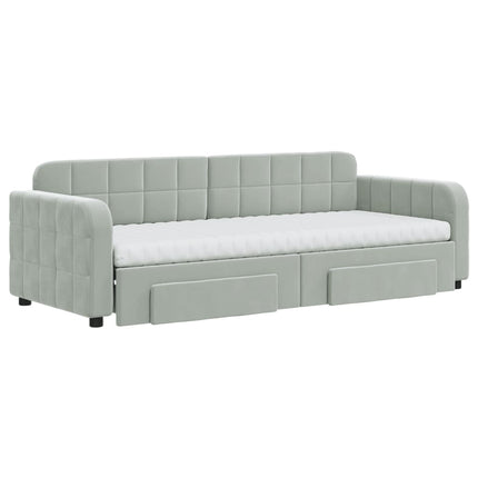 daybed med udtræk og skuffer 80x200 cm velour lysegrå