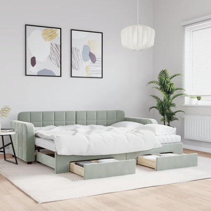daybed med udtræk og skuffer 80x200 cm velour lysegrå