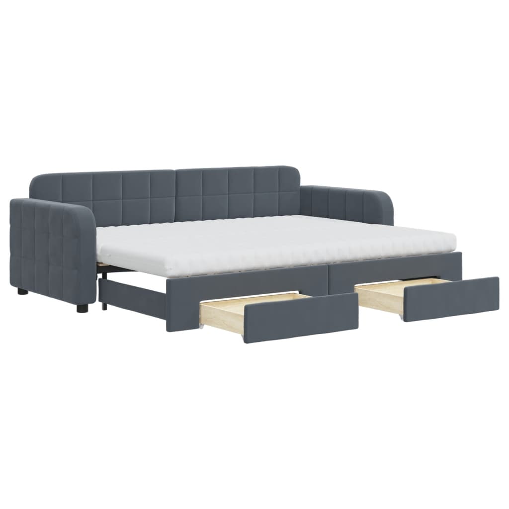 daybed med udtræk og skuffer 80x200 cm velour mørkegrå