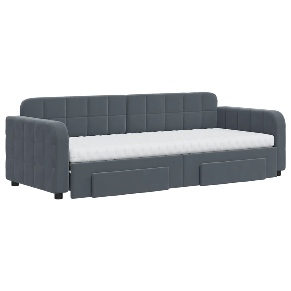 daybed med udtræk og skuffer 80x200 cm velour mørkegrå