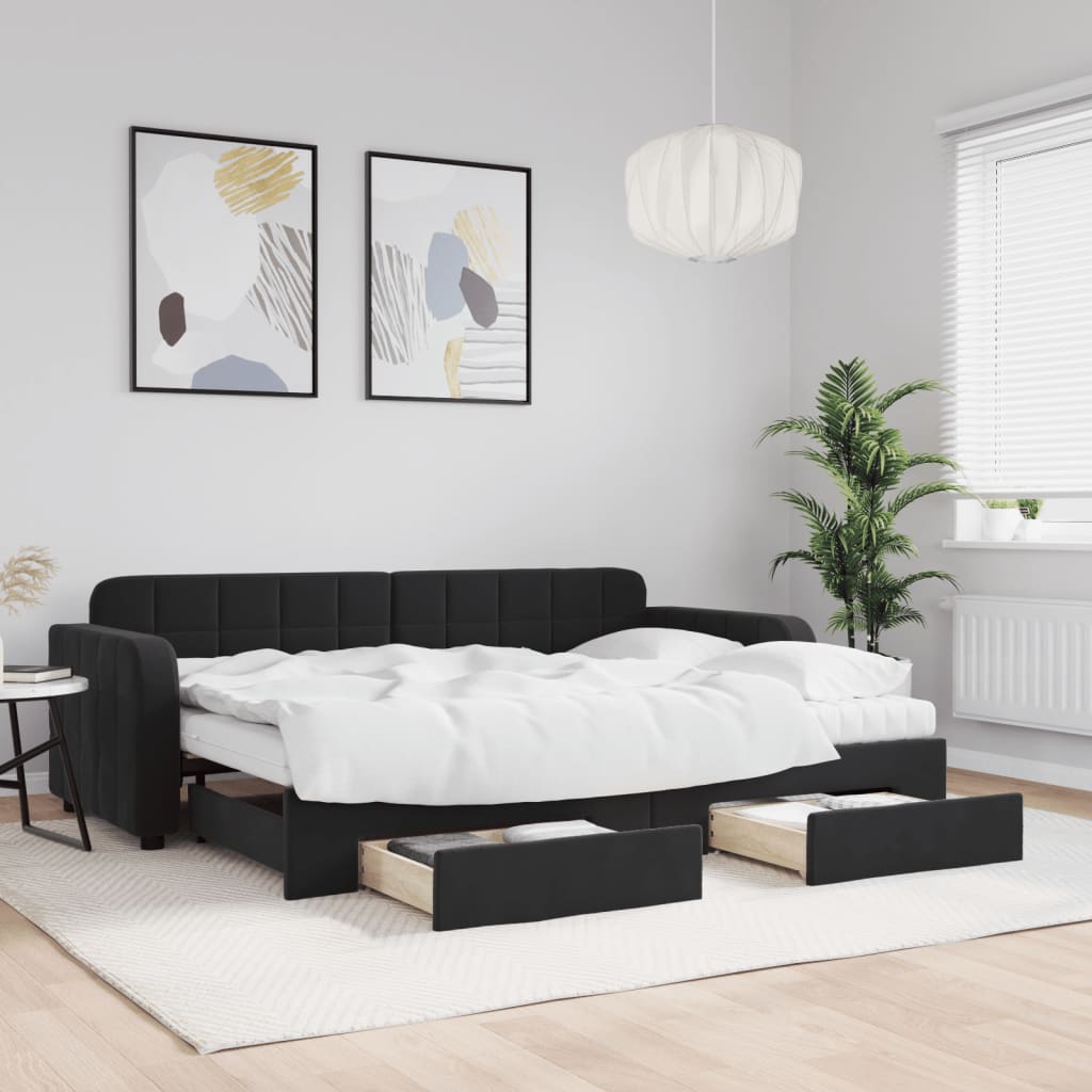 daybed med udtræk og skuffer 80x200 cm velour sort billede
