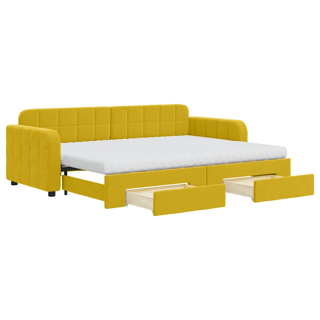 daybed med udtræk og skuffer 80x200 cm velour gul