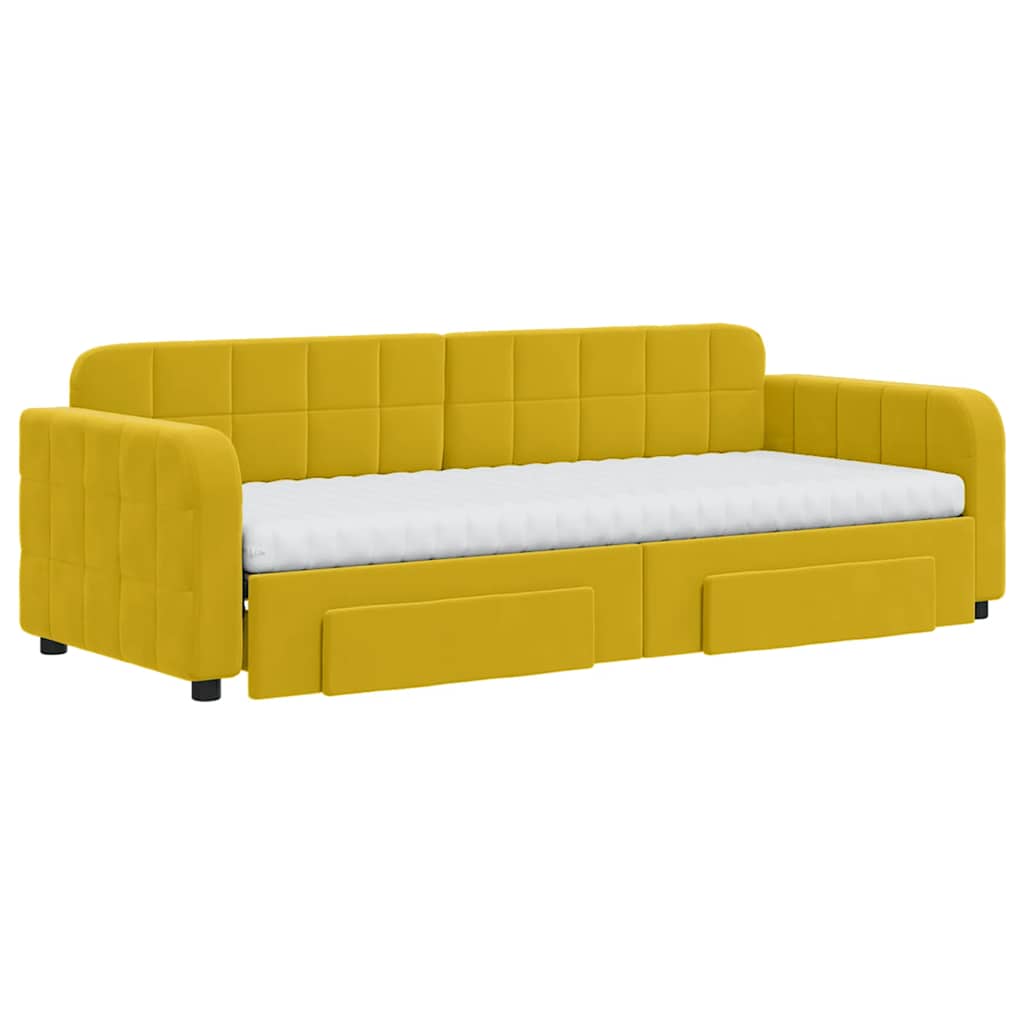 daybed med udtræk og skuffer 80x200 cm velour gul