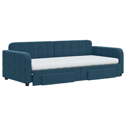 daybed med udtræk og skuffer 90x200 cm velour blå