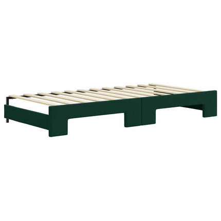 daybed med udtræk og skuffer 90x200 cm velour mørkegrøn