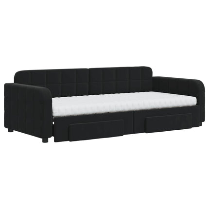 daybed med udtræk og skuffer 90x200 cm velour sort