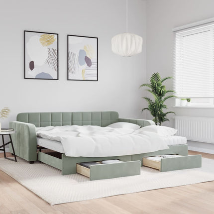 daybed med udtræk og skuffer 100x200 cm velour lysegrå