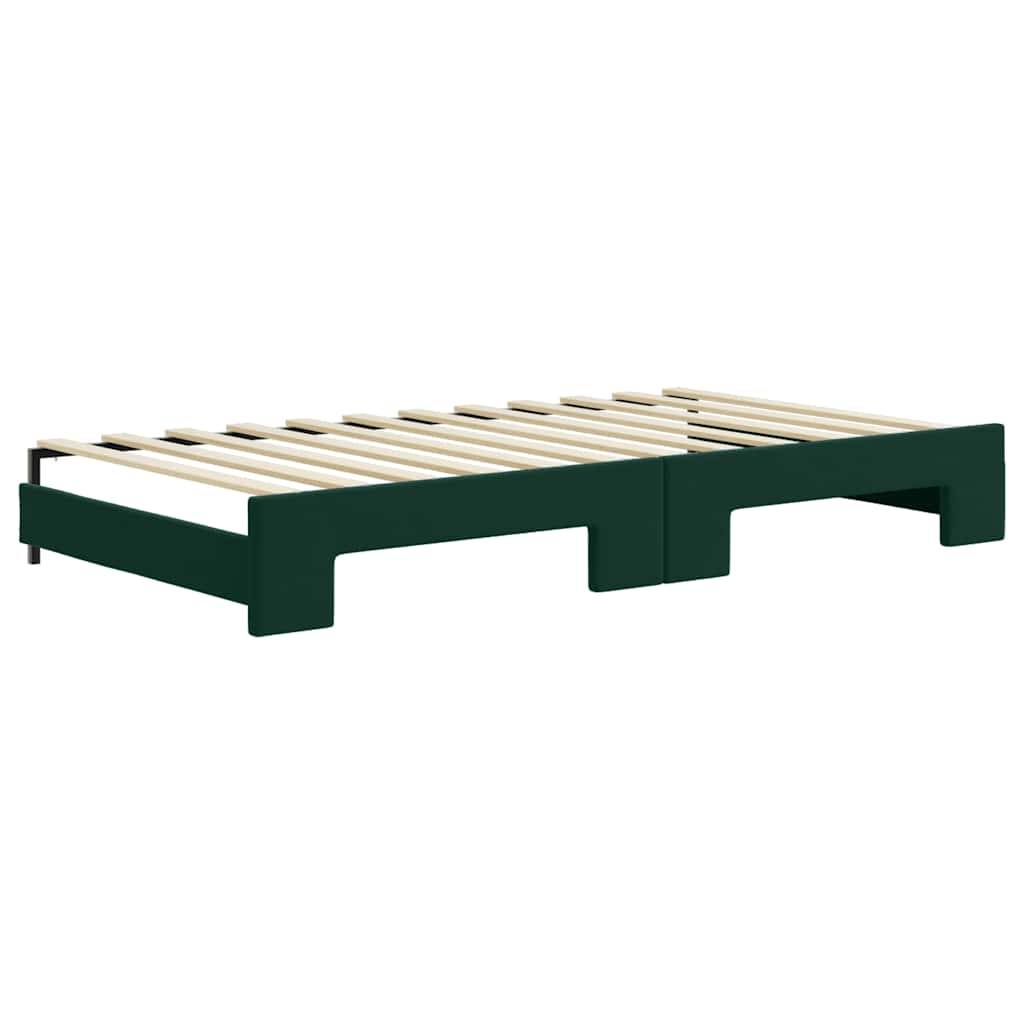 daybed med udtræk og skuffer 100x200 cm velour mørkegrøn