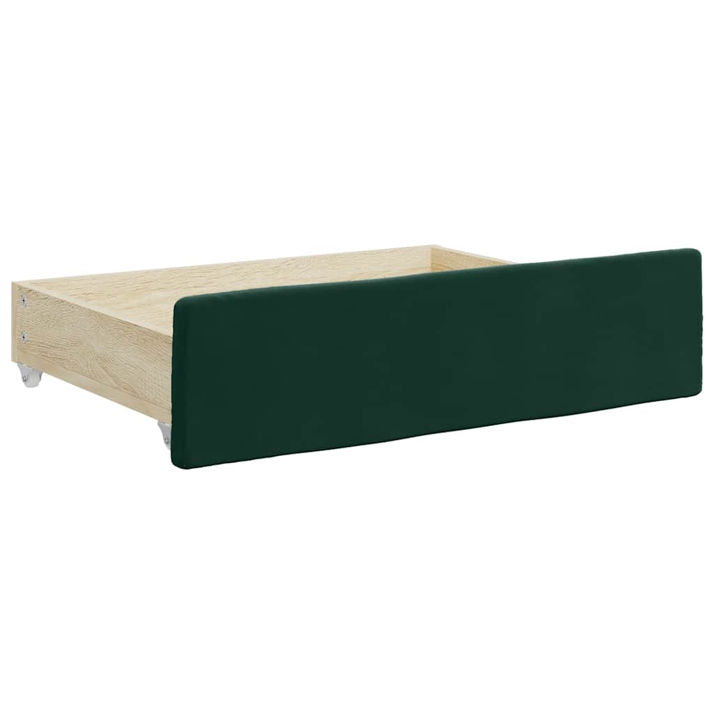 daybed med udtræk og skuffer 100x200 cm velour mørkegrøn