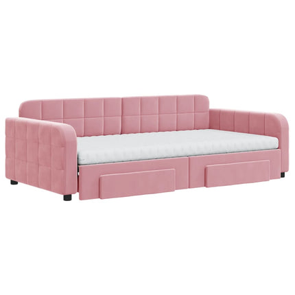 daybed med udtræk og skuffer 100x200 cm velour lyserød