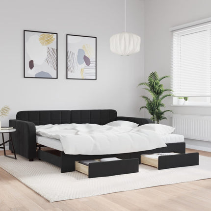 daybed med udtræk og skuffer 100x200 cm velour sort