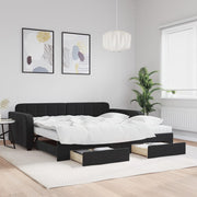daybed med udtræk og skuffer 100x200 cm velour sort