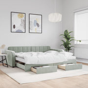 daybed med udtræk og skuffer 90x190 cm velour lysegrå