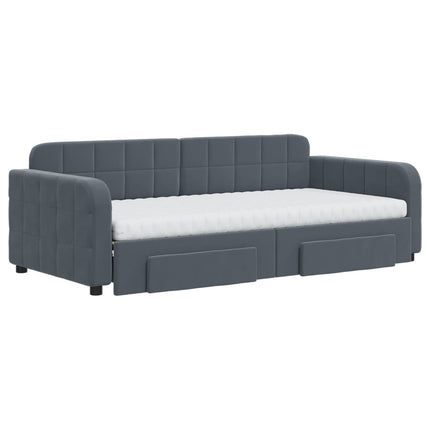daybed med udtræk og skuffer 90x190 cm velour mørkegrå
