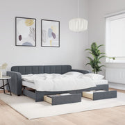 daybed med udtræk og skuffer 90x190 cm velour mørkegrå