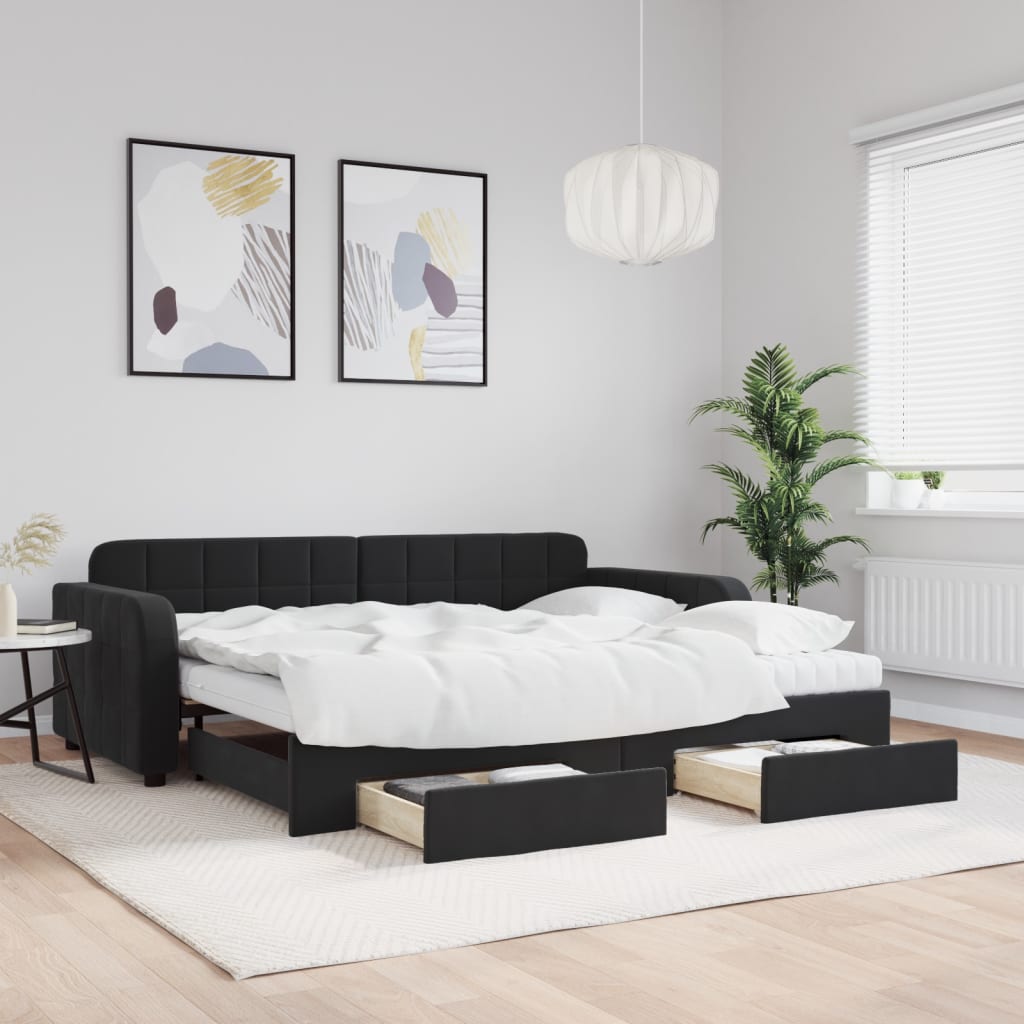 daybed med udtræk og skuffer 90x190 cm velour sort billede