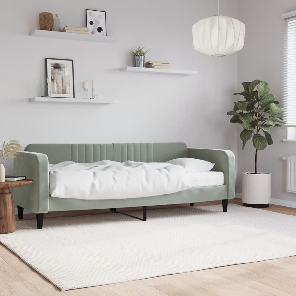 daybed med madras 80x200 cm velour lysegrå