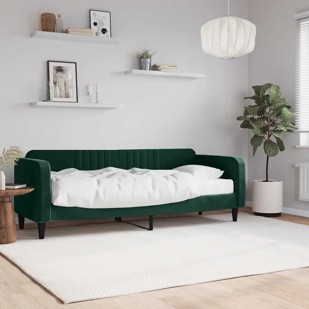 daybed med madras 80x200 cm velour mørkegrøn